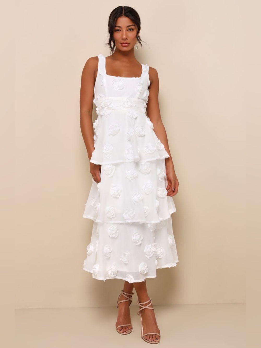 NEW LULUS WHITE ROSETTE MIDI